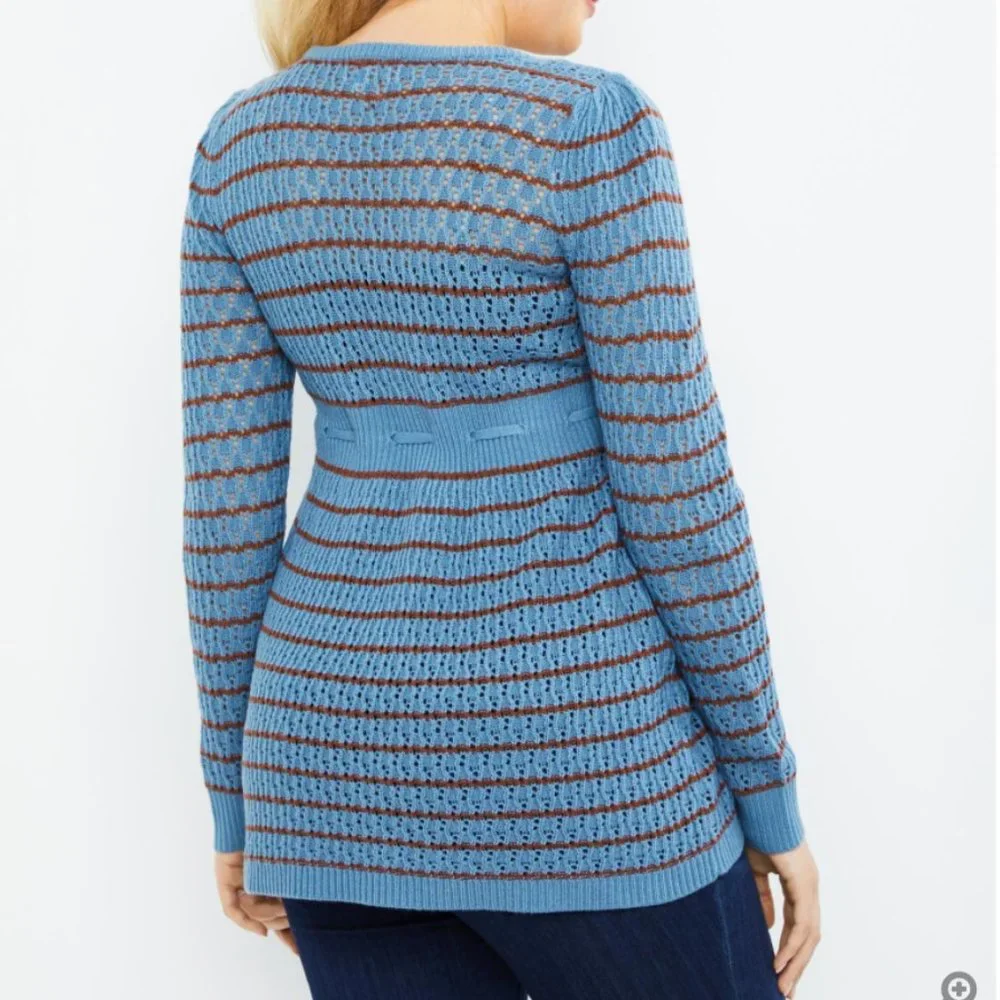 Motherhood Maternity Striped Pointelle Maternity Sweater Provincial Blue…